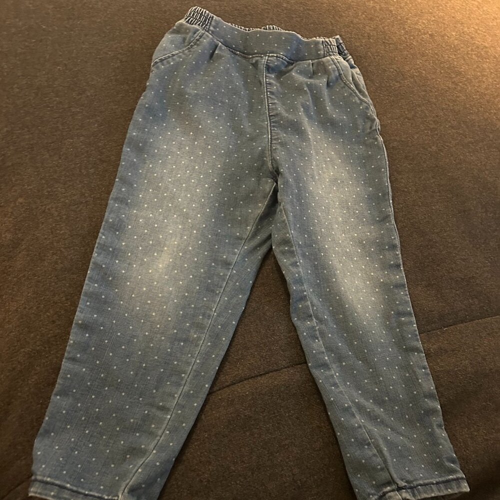 💙 H&M Denim-Color Pants with White Polka Dots – Size 2–3T 💙